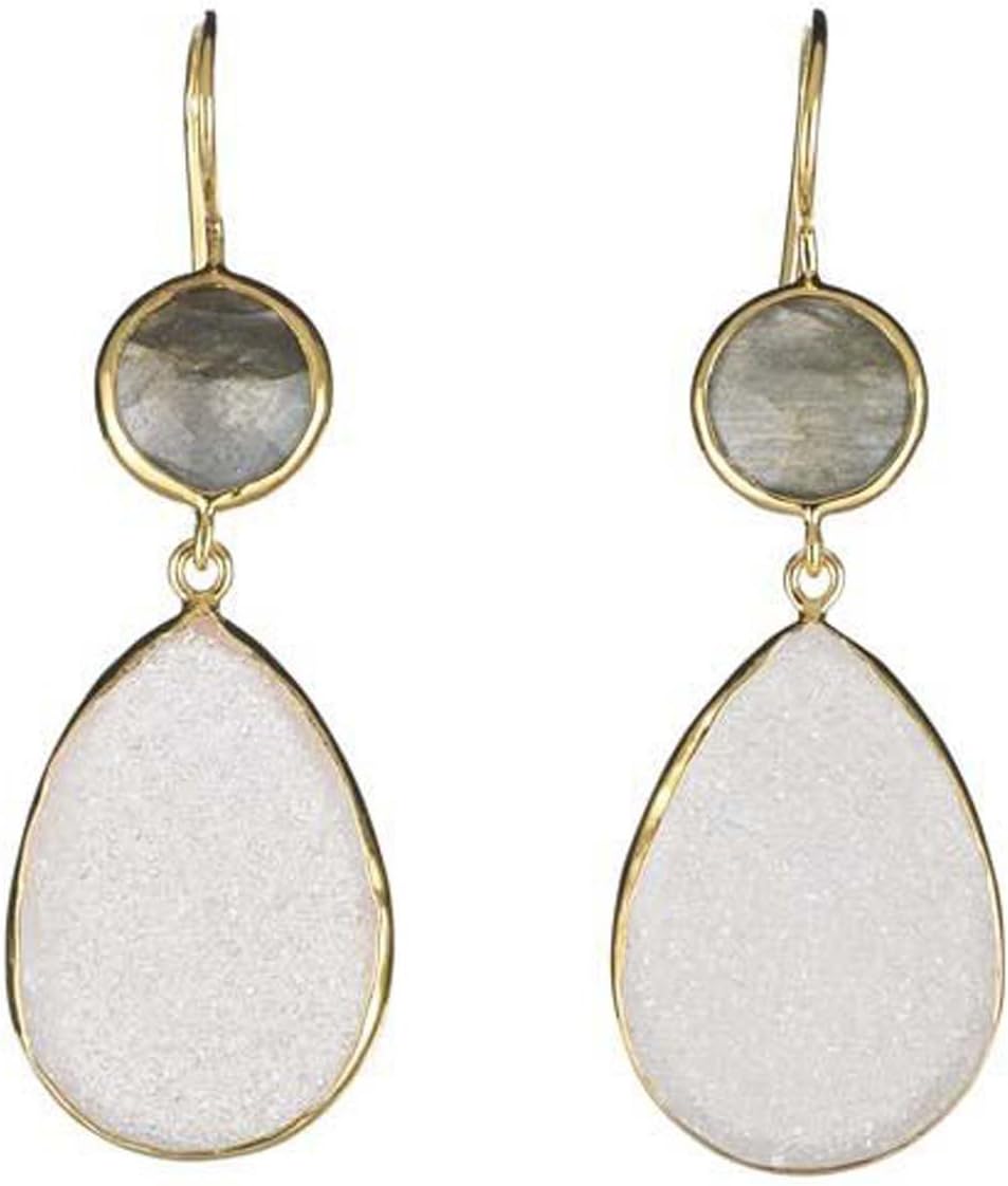 2 Stone Drops Labradorite & Pink Druzy 18k gold plated