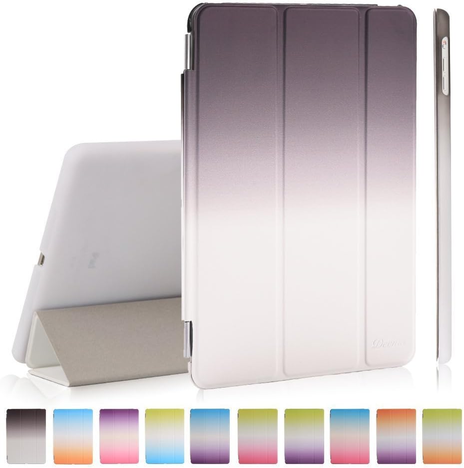 iPad Mini 1/2/3 Case, iPad Mini 1/2/3 Cover, DEENOR Rainbow Colour Series Smart Cover Transparent Back Cover Ultra Slim Light Weight Auto Wake up/Sleep Function Protective Case Cover for Apple iPad Mini 1/2/3 Generation.(Black and white)