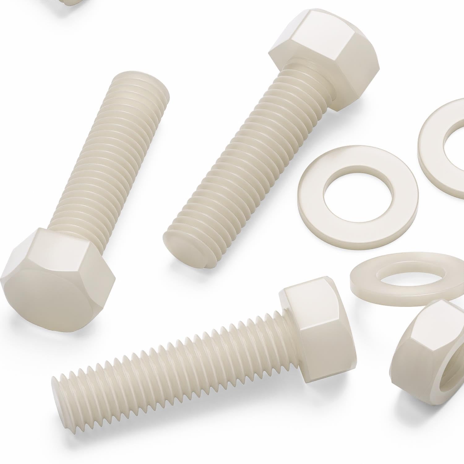 20x Natural Nylon Hex Head, M10 x 40mm, Plastic Nuts and Bolts, Washers, Hexagon, Nylon