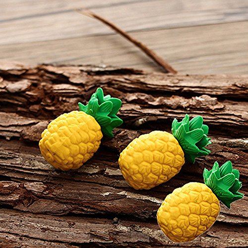 QHB Pencil Eraser 3PCS Cute Fruit Kawaii Pineapple Rubber Pencil Eraser