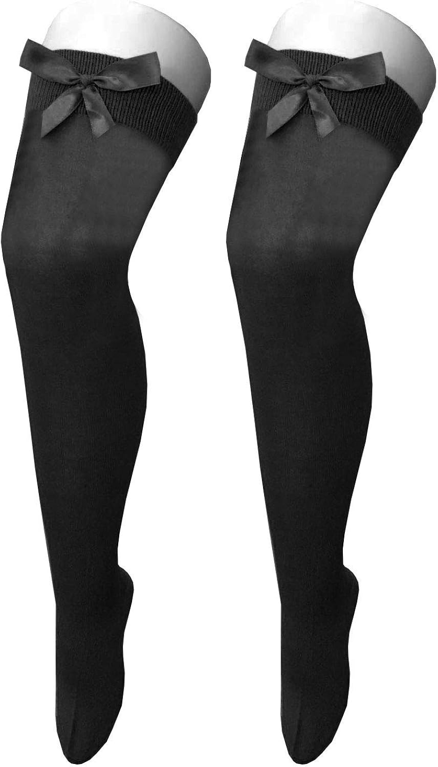 Hi Fashionz Ladies Over The Knee Black Socks with Bow Thigh High Adults