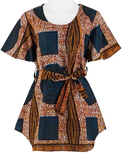 Candow Look Women's Round Neck African Wax Batik Printed Cotton Tunic Tops
