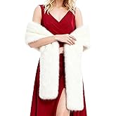 RainFlowwer Women's Faux Fur Collar Scarf Wrap, White Warm Scarf Wrap Stole Shawl Shrug Neck Warmer for Winter