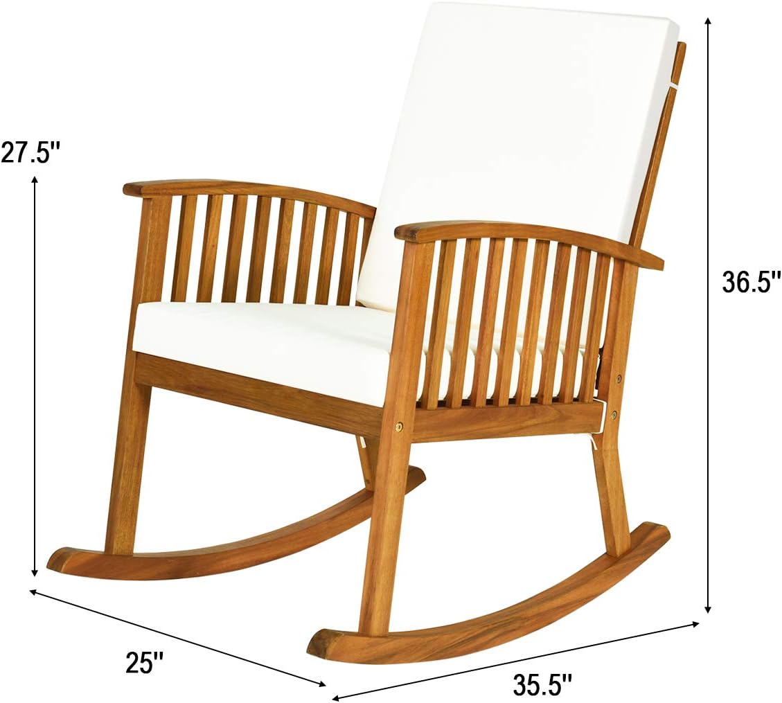 Tangkula Outdoor Acacia Wood Rocking Chair, Wooden Rocker w/Detachable Washable Cushions, Rocker for Porch Garden Patio Balcony Pool Indoor (1, Teak) : Garden & Outdoor