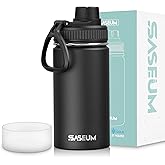 SASEUM Kids Sport Water Bottle 12oz Stainless Steel Double Wall Vacuum Thermal Mug with Leak Proof Spout Lids, Wide Mouth Metal Insulated Water Jug for Gym and Travel（Black）
