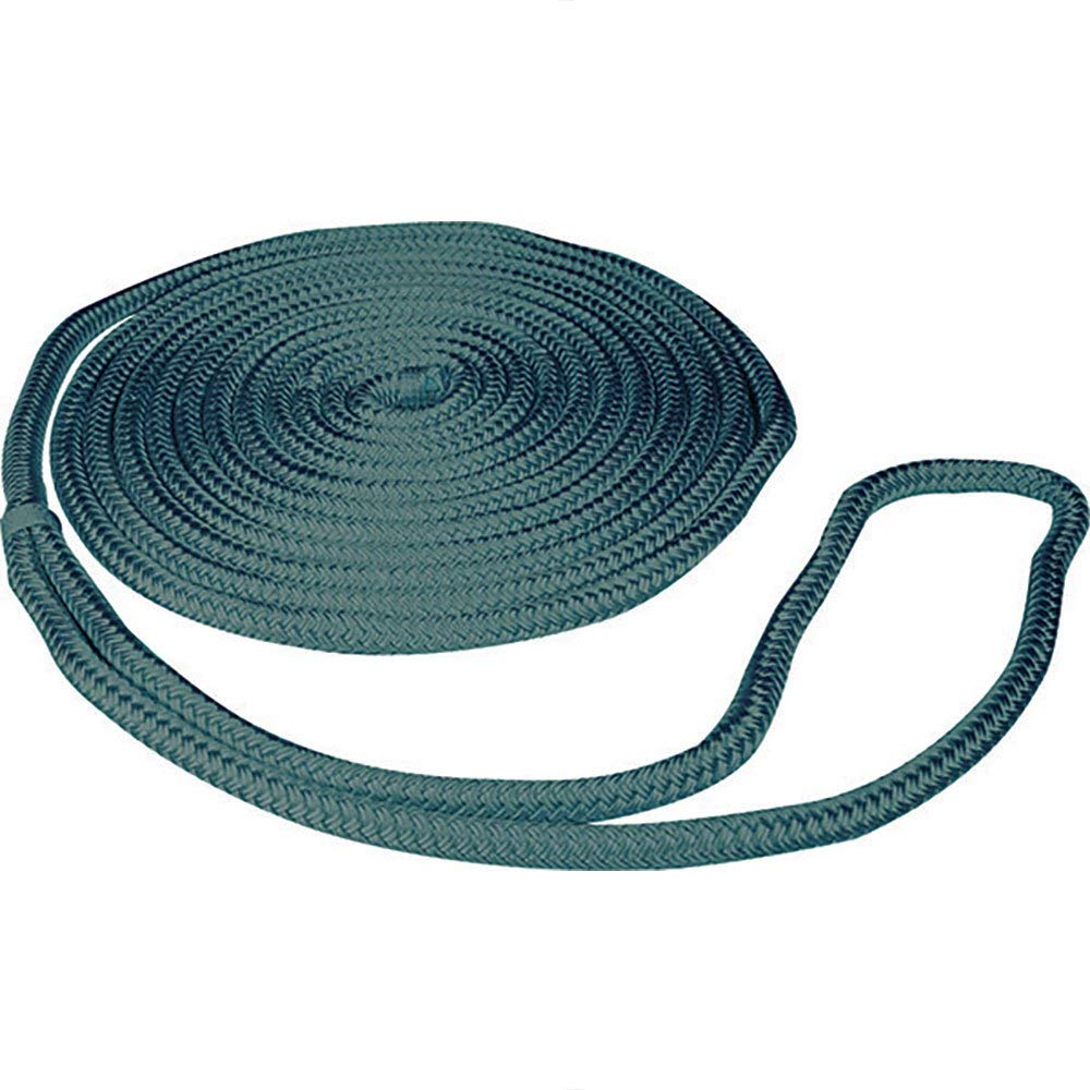 Seachoice Double-Braid Nylon Dock Line w/Eye Splice, Pre-Shrunk, Heat Stabilized, 3/8 in. X 15 Ft., Forest Green