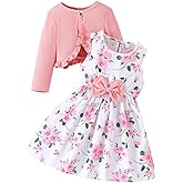 Yanmucy 2PCS Little Toddler Girls Dress with Cardigan Floral Dresses Ruffle Shrug Sweaters Spring Full Clothes for 2-12 Years