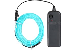 Searik LED Neon Light Ice Blue, 16.4ft/5m Portable EL Wire Glowing Rope Lights LED Strips with Battery Controller for Halloween Decorations Party Favor Festival DIY Car Clothes Decor (Light Blue)