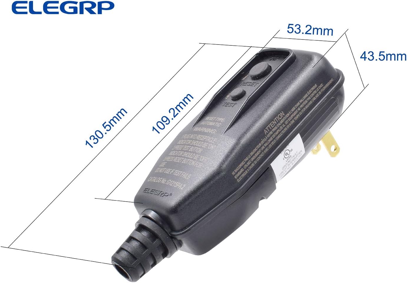 ELEGRP G1215PA2 Auto Reset GFCI Replacement Plug Assembly 15 Amp 2 Wires 2-Prongs NEMA 1-15P Non-Grounding for Power Pressure Washer, Pool Pump and More, UL Listed (1 Pack, Black) - - 