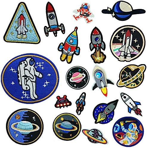 Space Iron On Patches - DIY Sew Decoration Appliques Stickers Embroidery Patches Cloth, Repair the Hole Stick (Rocket)