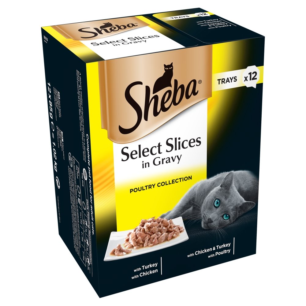 Sheba Select Slices Cat Trays Poultry Collection in Gravy, 1020 g
