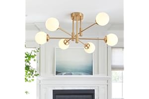 Biewalk Gold Sputnik Chandelier, Modern Globe Chandelier Light Fixture with Glass Globe Shade, Mid Century Ceiling Light 6-Light for Living Room Dining Room