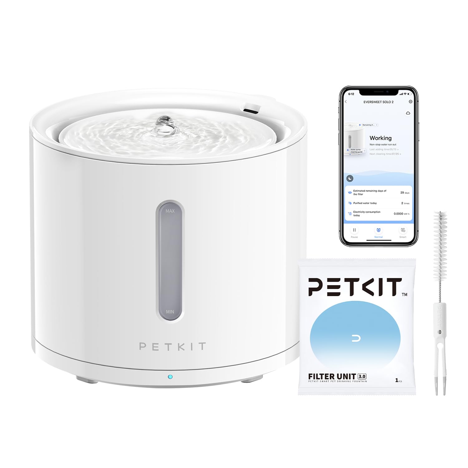 PETKIT Cat Water Fountain for Drinking, EVERSWEET SOLO 2, App Control Cat Fountain 2L, Ultra Quite Water Fountain for Cat with Filter/Smart LED Reminder/3 Working Mode, Separate Base for Safety