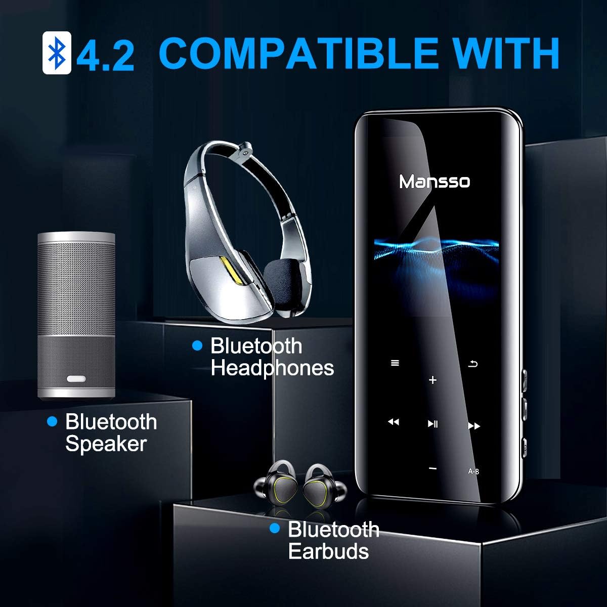Mansso MP3 Player with Bluetooth 4.2-16GB Music MP3 Player Portable HiFi Lossless Sound Music Player with 2.4'' Curved Screen, FM Radio Voice Recorder E Book,Earphone & Armband Expandable up to 128: Home Audio & Theater