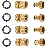 BoArt (4 Sets Garden Hose Quick Connector Set, Solid Brass 3/4 Inch Water Fitings Thread Easy Connect No-Leak Male Female