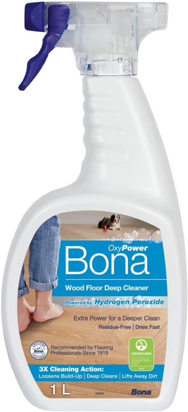Bona OxyPower Wood Floor Cleaner Liquid, Wooden Floor Cleaner, for Varnished or Hard Waxed Wood Floors 1 Litre Spray Bottle, White