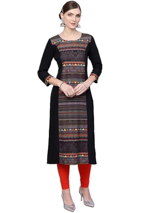 Crepe Digital Printed Kurti(VPK1722_Black_Free Size)