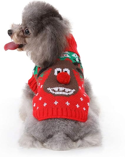 Immagini Di Natale Con Cani E Gatti.Koojawind Maglione Con Gilet Natalizio Per Cani E Gatti Di Natale Renne Di Natale Con Maglieria Al Naso Pom Per Chihuahua Jack Russel Bassotti Yorkshire Shih Tzu Amazon It Prodotti Per Animali Domestici
