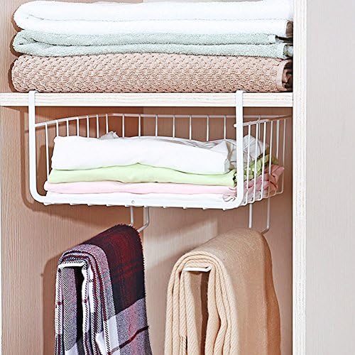 Under Shelf Wire Rack Basket Kitchen Organizer, Stainless Steel, White