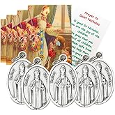 Saint Nicholas Medal Set Lot with Holy Cards and Italian Metal Prayer Medallions, Pack of 5