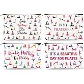 DOODLREAM 4Pcs Canvas Pilates Teacher Appreciation Gifts Makeup Bag - 9.06" x 5.9" Only Hotties Do Pilates Cosmetic Bags Travel Organizer Portable Accessories with Zipper, Purse Organizer Pouches
