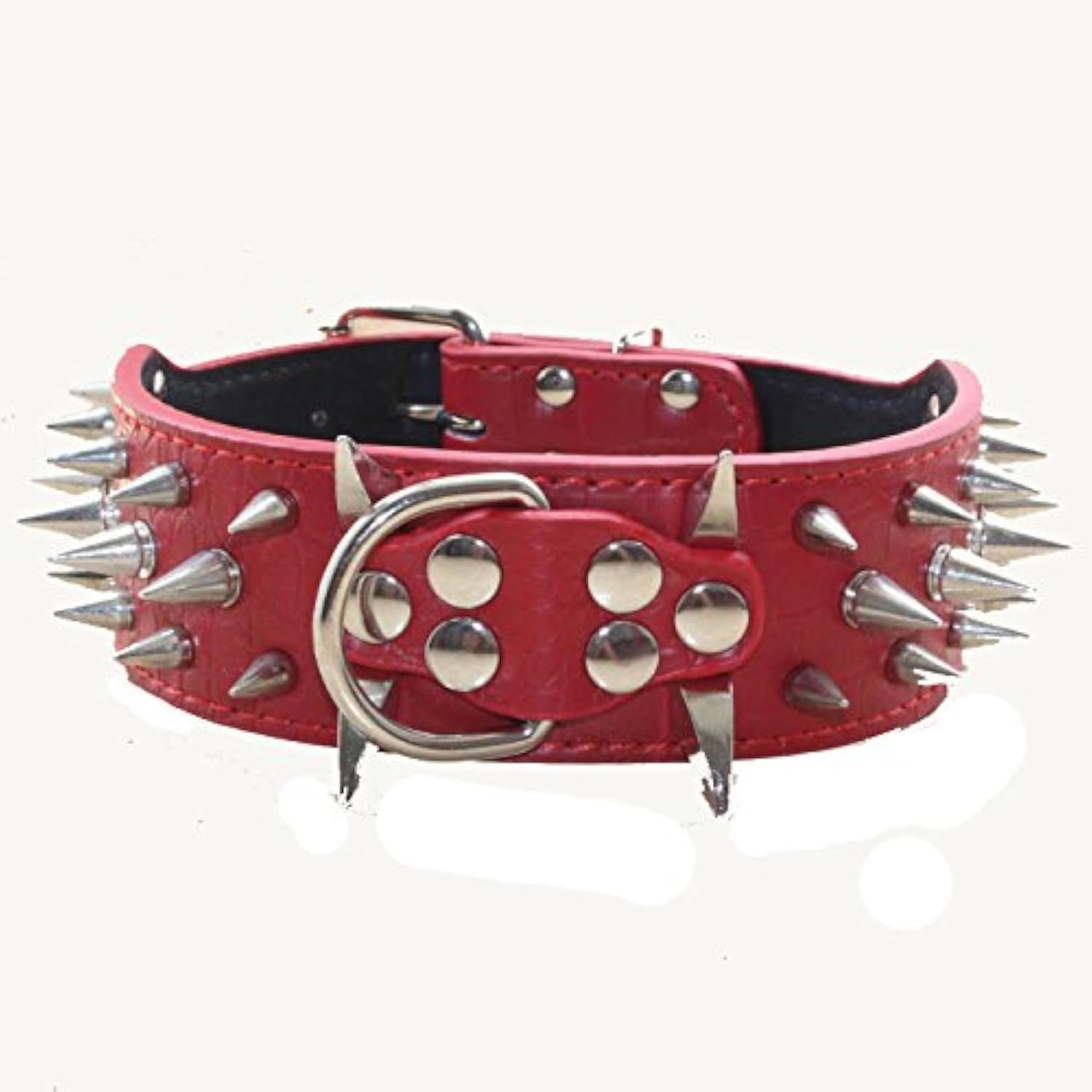 haoyueer Sharp Spiked Studded Dog Collar 2 Inch Width Stylish Leather Dog Collars for Medium & Large Dogs Pitbull,Labrador,Boxer Rottweiler German Shepherd … (L, Red)