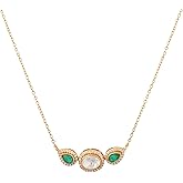 TARINIKA Mystic Green Moissanite Silver Necklace for Women, 925 Sterling Silver with Yellow Gold Plating, CZ Halo & Pear Cut Green Gemstones, Elegant Jewelry with Hook & Link Closure