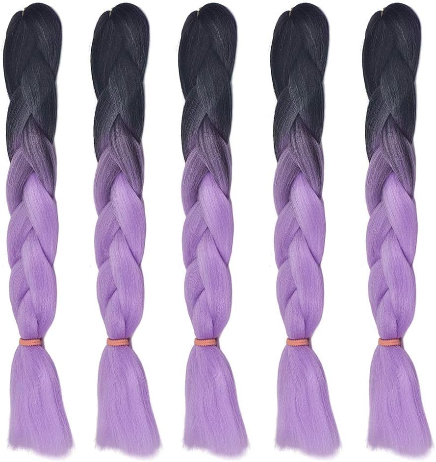 24'' Long Jumbo Braid Hair Extension Ombre Multicolor Gradient Colors 2 Tone 100g Braids Hairpiece Synthetic Heat Resistant Long Time Using Wig Hair Extension(5 Pieces/Pack) (B20)
