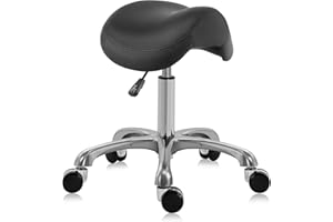 DR.LOMILOMI Ergonomic Saddle Stool Adjustable Pneumatic Swivel Rolling Saddle Seat Stool with Wheels for Medical Hygienic SPA Massage Salon Home and Office 506 Haku (Black)