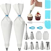 17-Piece Piping Bags and Tips Set, 2 Reusable 16 Inch Cotton Pastry Bags | Beginner-Friendly for Home Bakers Using Icing Bags and Tips to Frost Cakes, Cupcakes, Cookies, Pastries and Desserts at Home