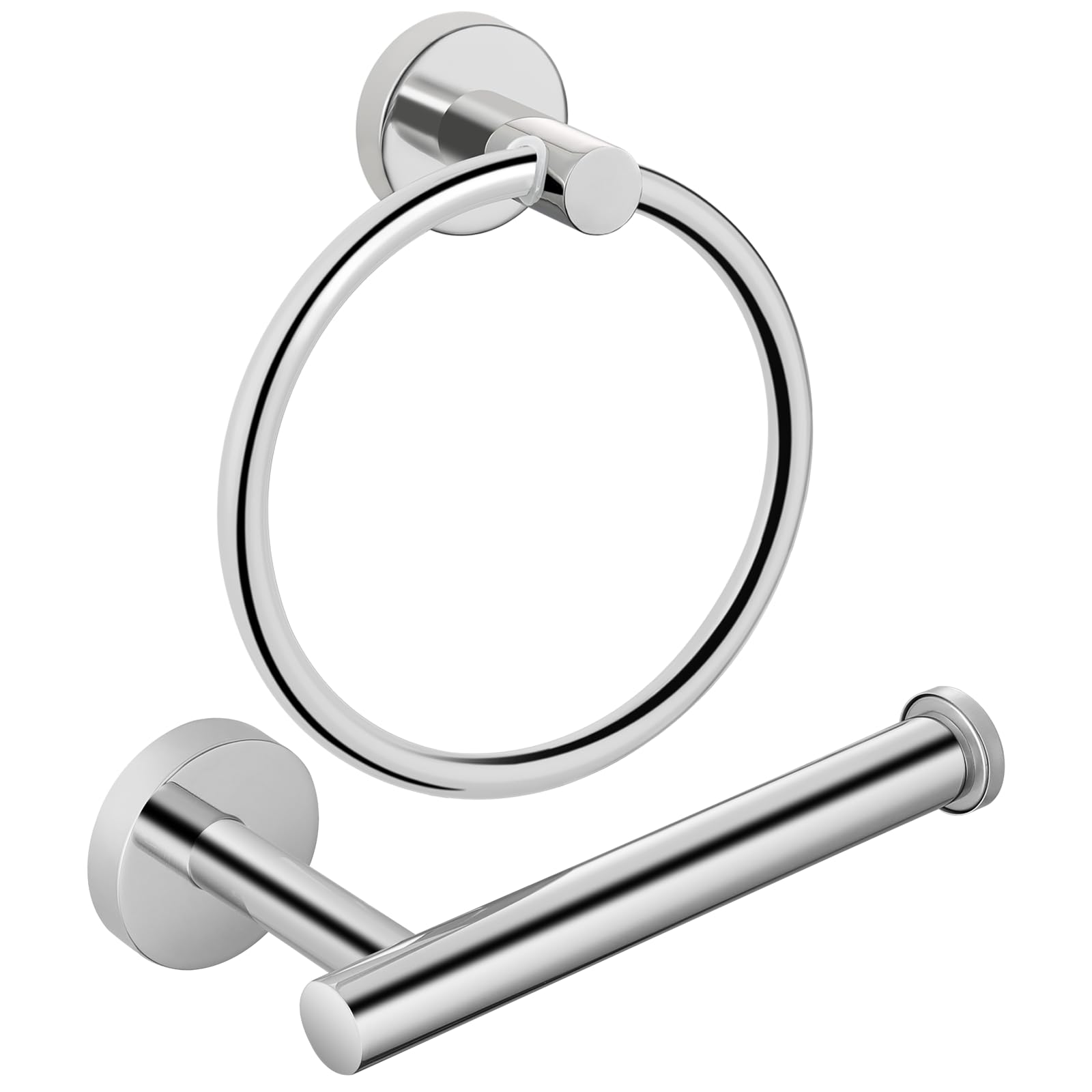 Towel Ring & Toilet Paper Holder, 2 Piece Bathroom Hardware Set, Stainless Steel SUS304, Hand Towel Hanger & Toilet Roll Holder, Sturdy Bathroom Accessories for Home or Kitchen Chrome