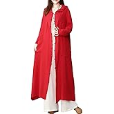LUZU JUNU Women's Trench Coat Cotton Linen Hoodie Jacket Long Sleeve Chinese Frog Button Outwear with Pocket