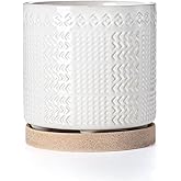 POITONRU Indoor-Outdoor Ceramic Plant Pots: 8 Inch Flower Pots with Drainage Hole & Saucer - Decorative Ceramic Pots for Plants Herbs Succulents - Home Garden Patio Lawn Use