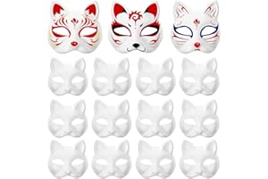 STOBOK 15Pcs Paintable Cat Masks - Unfinished Blank Masks for DIY Halloween, Cosplay, Masquerade Party Favors, Craft Projects, Costume Props
