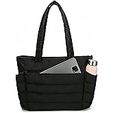 Urbanstand Tote Bag for Women - Lightweight Puffer Tote Work Bags with Compartments, Quilted Shoulder Bag for Nurse, Office, Travel, Gym, Black