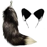 YXCFEWD Cat Wolf Fox Ears and Tail Set for Kids Fluffy Fox Tail Cosplay Party Wolf Costume Fox Tail Keychain Halloween