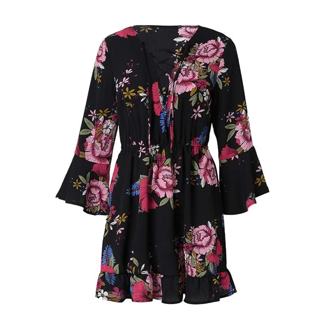 NPRADLA 2018 Winter Damen Kleider Herbst Lang Elegant Kreuz Hals Schulterfrei Langarm Tunika Kleid Casual