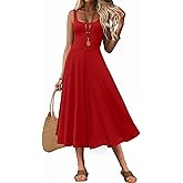 LUXVEER Women's Sleeveless Summer Dress Scoop Neck Casual Loose Flowy Midi Sundresses Tank Fit & Flare Beach Vacation Dress