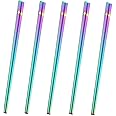 Dtdepth 304 Stainless Steel Chopsticks - 5 Pairs Dazzling Reusable Dishwasher Safe Metal Chopsticks - Square Lightweight Chop Sticks - Easy to Use and Clean (No Color Fading)