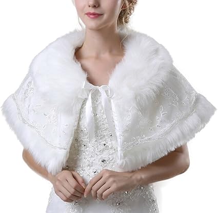 white fur bridal cape