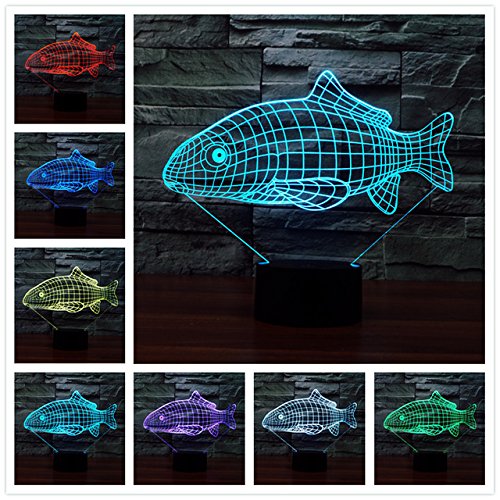 SUPERNIUDB 3D Lovely Fish Night Light Table Light 3D Lamp Table Lamp 3D LED USB 7 Color Change LED Table Lamp Xmas Toy Gift