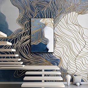 Framed Canvas Wall Art for Living Room, Bedroom Blue with Gold Lining Abstract Canvas Prints for Home Decoration Ready to Hang - 16x24 inches