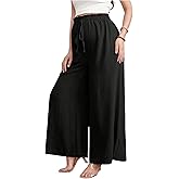 BEAUDRM Women's Maternity Elastic High Waist Pants Knot Front Wide Leg Pregnancy Pants