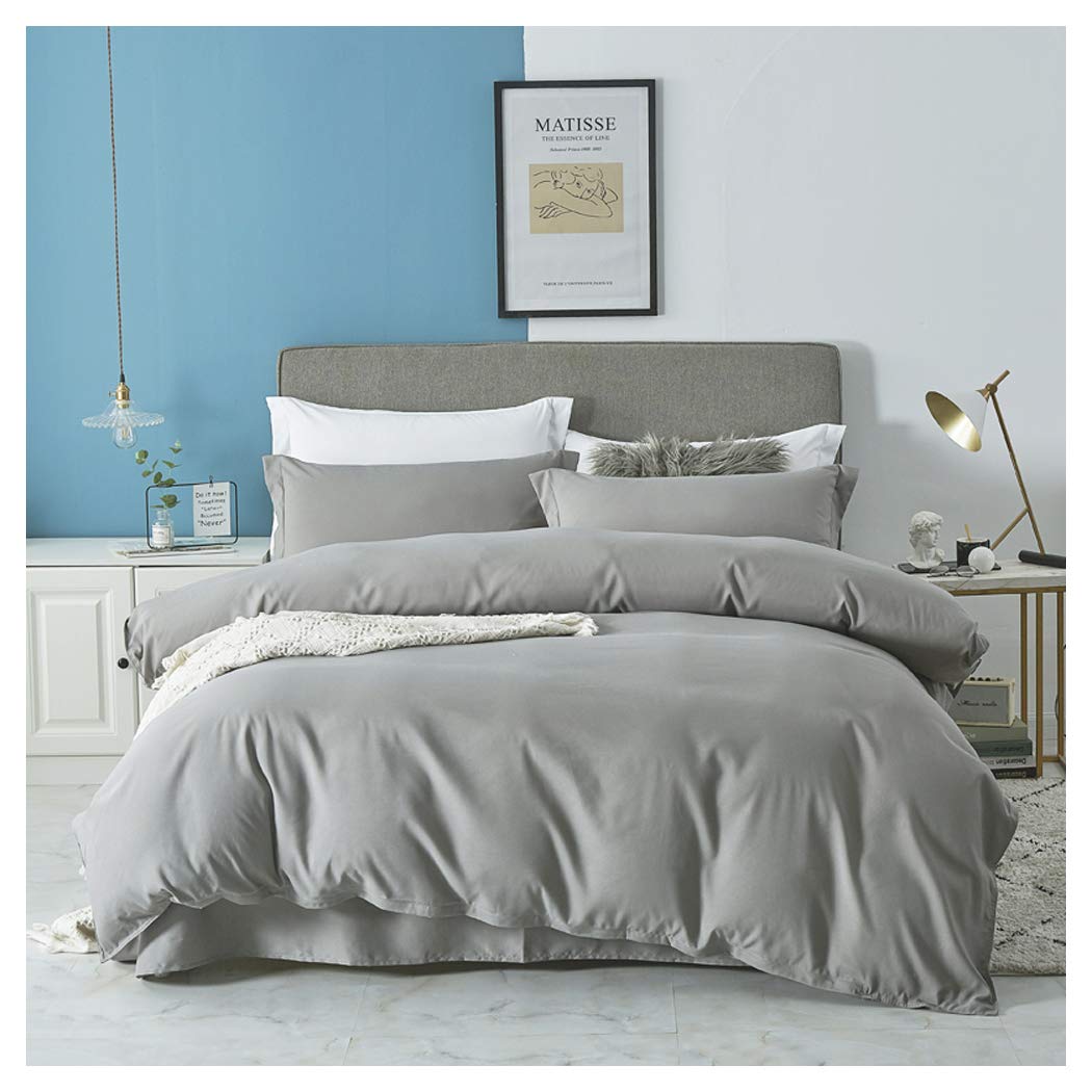 Duvet Cover Set 【Grey】Quilt Comforter Cover 600TC Ultra Soft Microfiber Wrinkle & Stain Resistant Cover Bedding Set in Solid Colour Soft Silk Like Satin Luxury Zipper Closure (Super King 260 x 220cm)