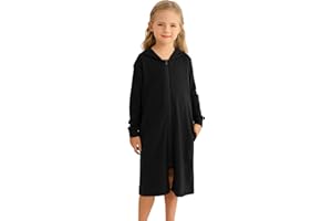 Veseacky Girls Zip Up Hoodies Robes Soft Cotton Long Sleeve Housecoat Loose Loungewear with Pockets 4-13 Years