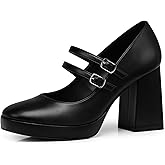 CELLENZ Women Mary Jane Shoes: Comfy Round Toe Strappy Heels - Black Dress Shoe - Block Graduation Formal Platform Pumps Wide Size 9