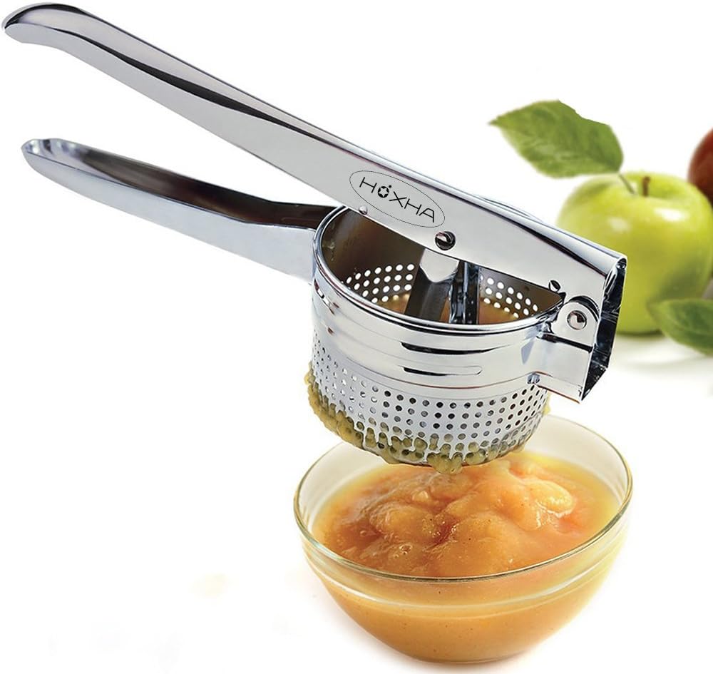Premium Stainless Steel Potato Ricer By HOXHA, Home Kitchen Convenient Gadget Portable Garlic Press Fast Squeezer Ginger Masher Vegetable Tools Presser Crusher Juicer