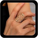 Jugielu Vintage Hollow Large Leaf Ring Gold Adjustable Wrap Open Ring Minimalist Leaf Knuckle Finger Rings Irregularly Geometric Statement Leaves Rings Jewelry for Women