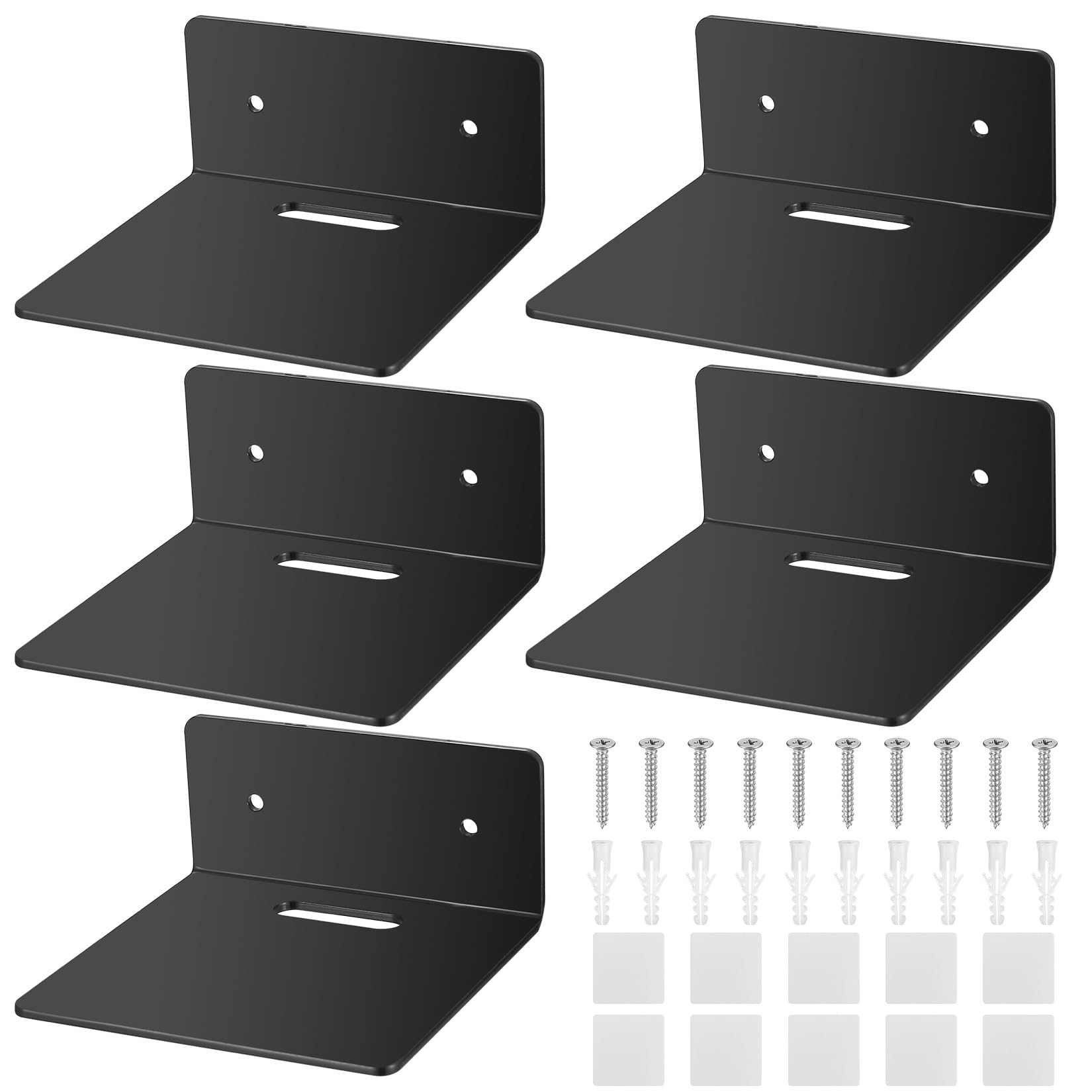 jiuxlaan 5 Pcs Black Acrylic Floating Wall Shelves, Small Floating Shelves for Wall Shelf Acrylic Display Ledges, Small Corner Shelf for Bedroom Bathroom Book Speaker Hanging Shelves - Black