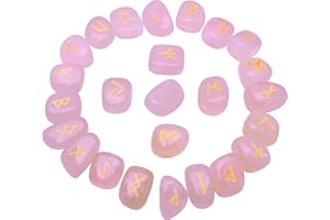 YATHABI Rose Quartz - Rune Stones - Quartz Rune Set - Crystal Runes - Norse Rune Stones - Viking Runes - Rune Casting Stone Set - Rune Set - Rune Stones Futhark - Divination Tool Pack of 25
